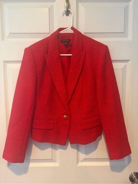 Ann Taylor Red Bouclé Single-Button Blazer